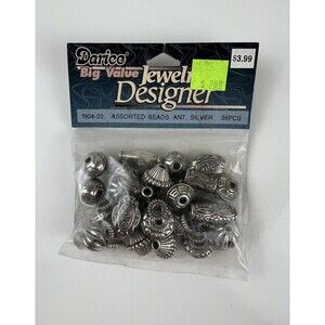 Darice Big Value NOS Jewelry Designer 36 Pc Assorted Silver Tone Beads Crafting
